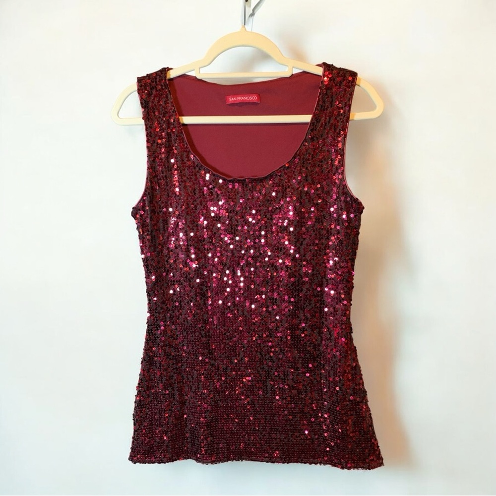 Elegant Sequin Tank Top - Deep Red